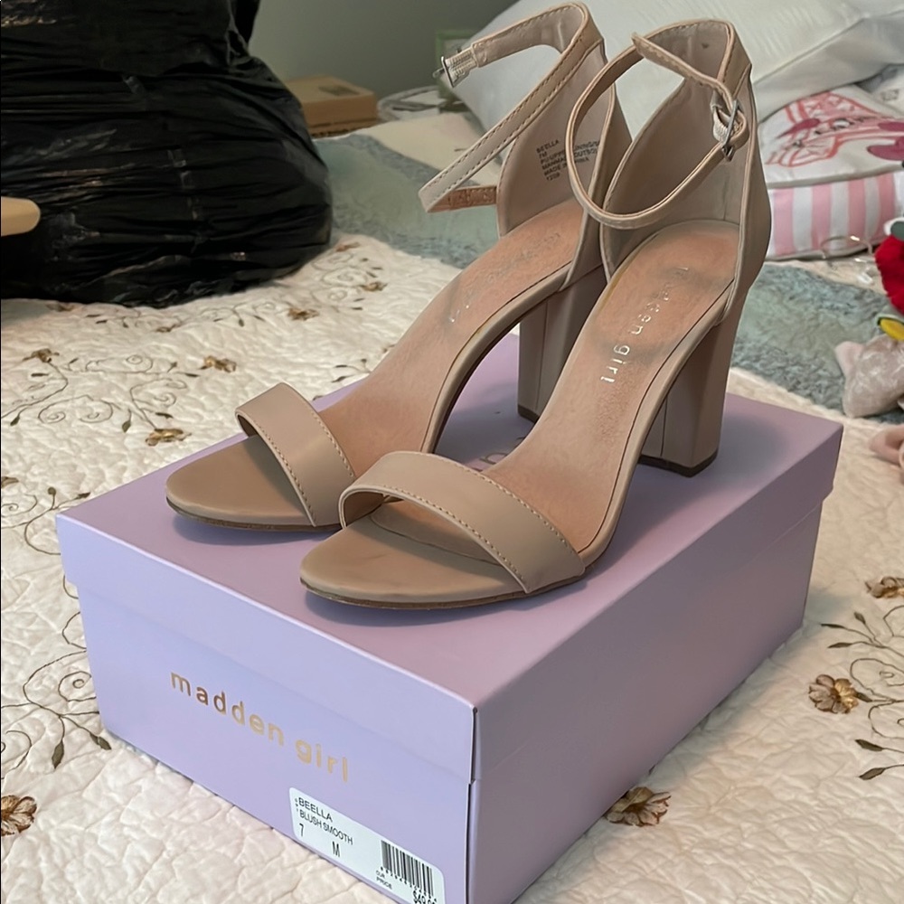 Madden Girl Tan 3” Heels with Ankle Strap